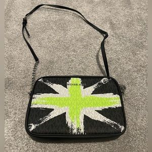 MICHAEL KORS LONDON EAST WEST NEON MK LOGO PRINT CROSSBODY BAG